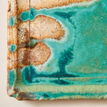 Carica l&#39;immagine nel visualizzatore di Gallery, Handmade Ceramic Squared Plate Glazed into Oat and Turquoise color
