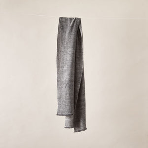 Soft Italian Cashmere Stole/Throw Blanket Hand-Frayed Edging in Grey Tweed