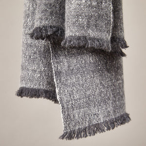 Soft Italian Cashmere Stole/Throw Blanket Hand-Frayed Edging in Grey Tweed