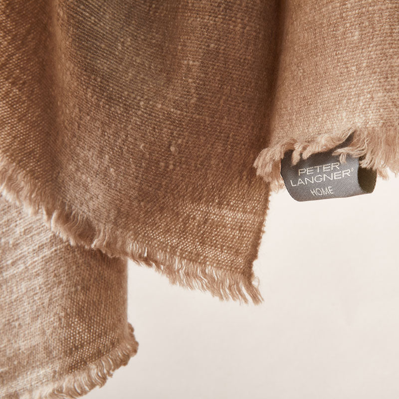 Soft Italian Cashmere Stole/Throw Blanket finished with Hand-Frayed Edging in the color of Pale Coffe
