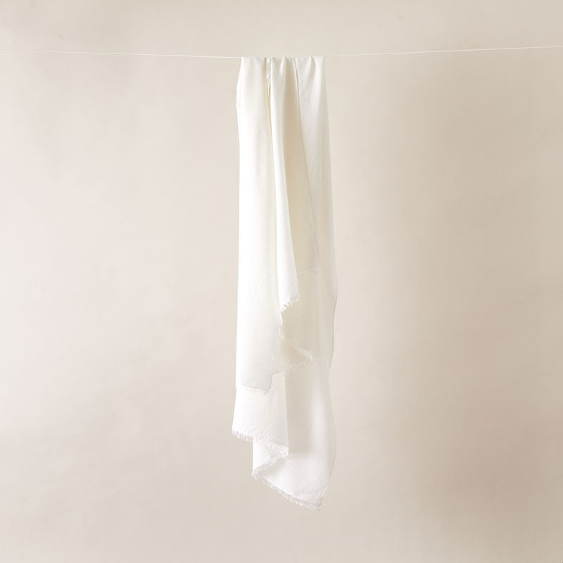 Soft Italian Cashmere Stole/Throw Blanket Hand-Frayed Edging in the color of Fresh Milk