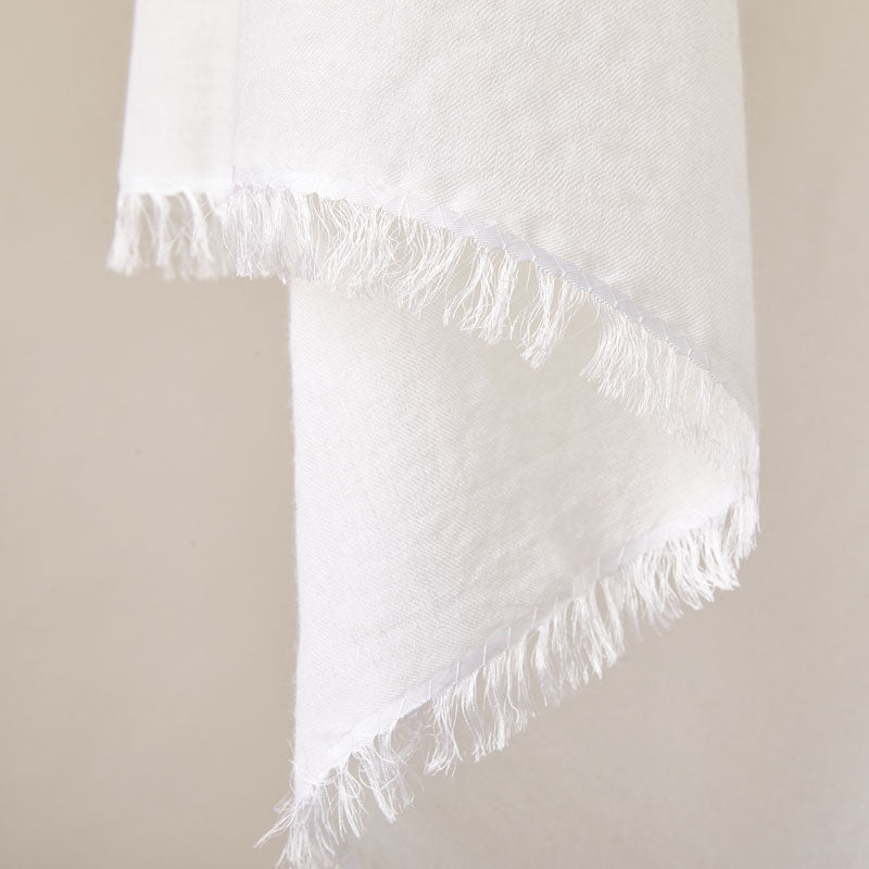 Soft Italian Cashmere Stole/Throw Blanket Hand-Frayed Edging in the color of Fresh Milk