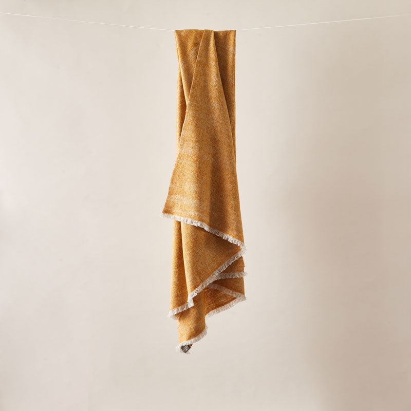 Soft Italian Cashmere Stole/Throw Blanket Hand-Frayed Edging in a Tweed Pumpkin color