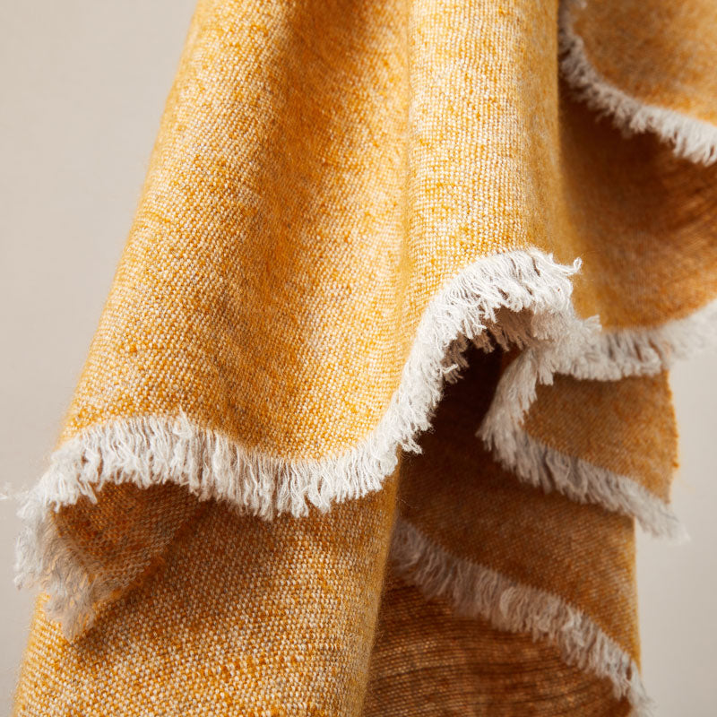 Soft Italian Cashmere Stole/Throw Blanket Hand-Frayed Edging in a Tweed Pumpkin color