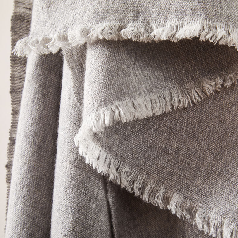 Soft Italian Cashmere Stole/Throw Blanket Hand-Frayed Edging in the color of Stones