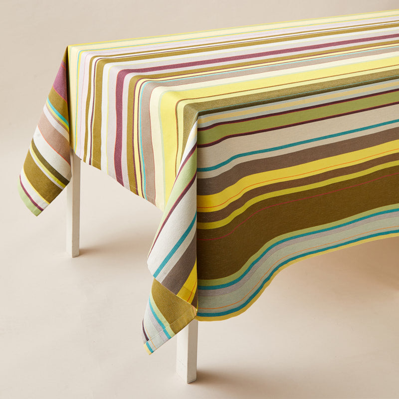 Striped Cotton Tablecloth in Green and Purple color scheme