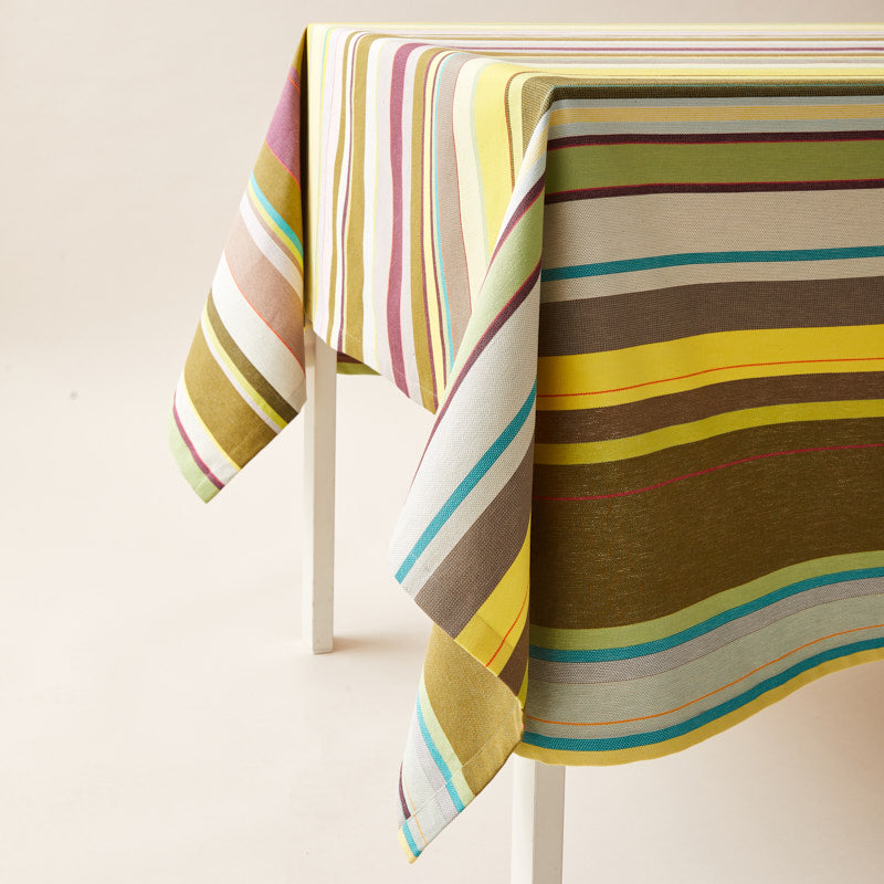 Striped Cotton Tablecloth in Green and Purple color scheme