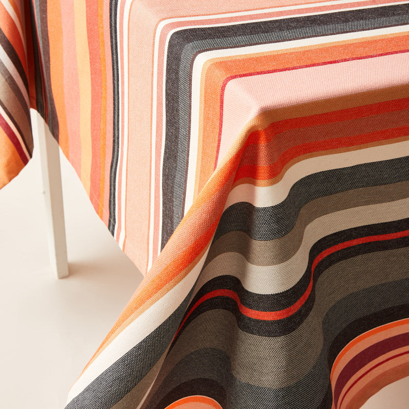 Striped Cotton Tablecloth in Orange and Dark Grey color scheme