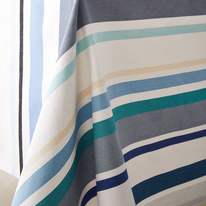 Striped Cotton Tablecloth in White and Aquamarine color scheme - (more color options)