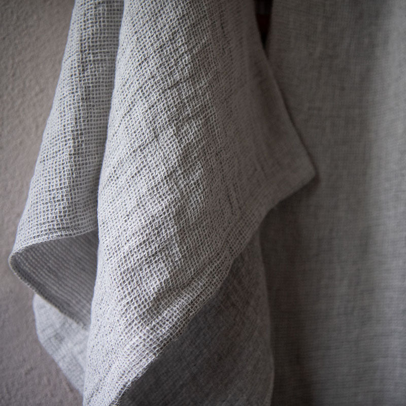 Honeycombed Textured Linen Set of Hand Towels in Stone color