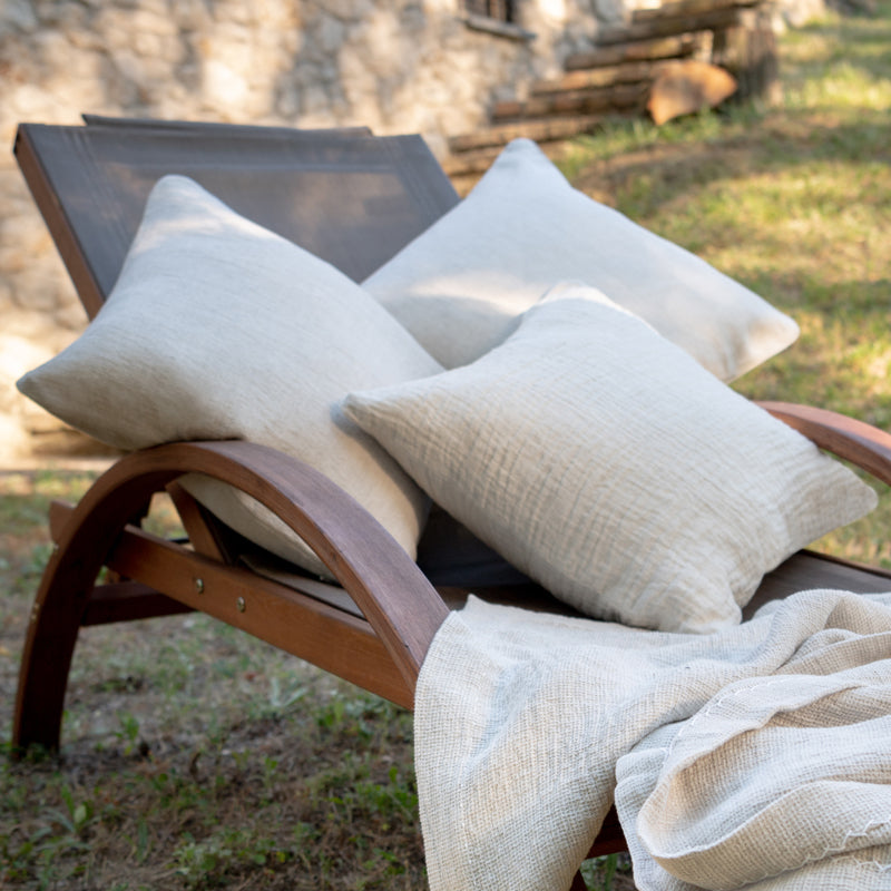 Soft Crinkled Linen Cushion in Oat color